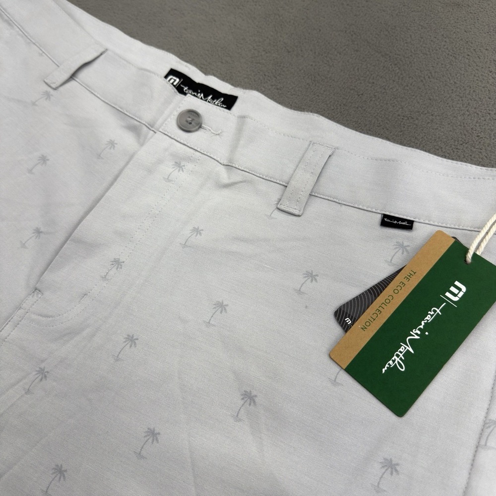 New Mens Travis Mathew Performance Golf Chino Shorts Grey Island Palm Tree Sz 42